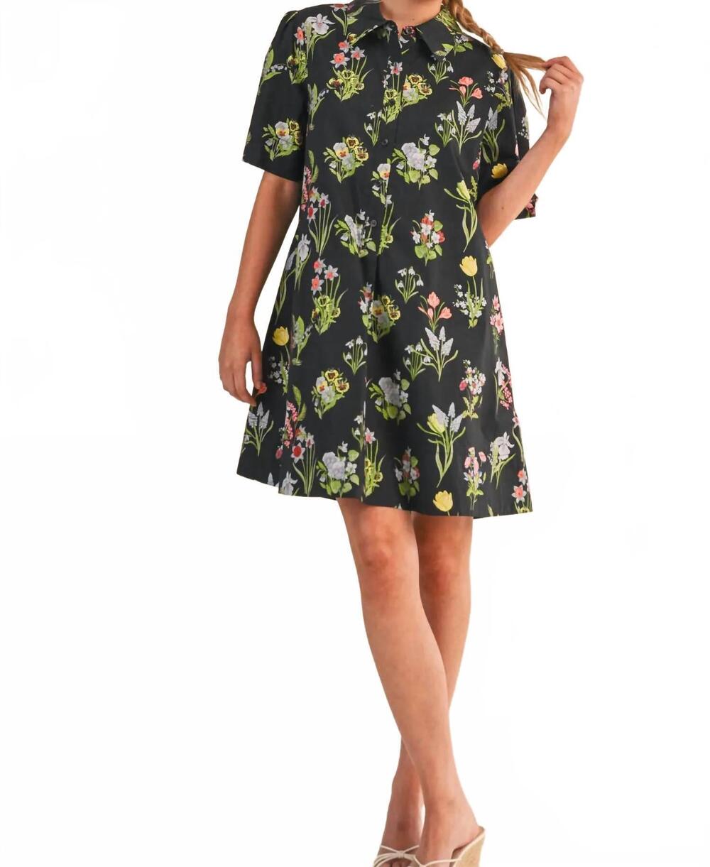 NEW &MERCI short sleeve button down mini dress in black floral